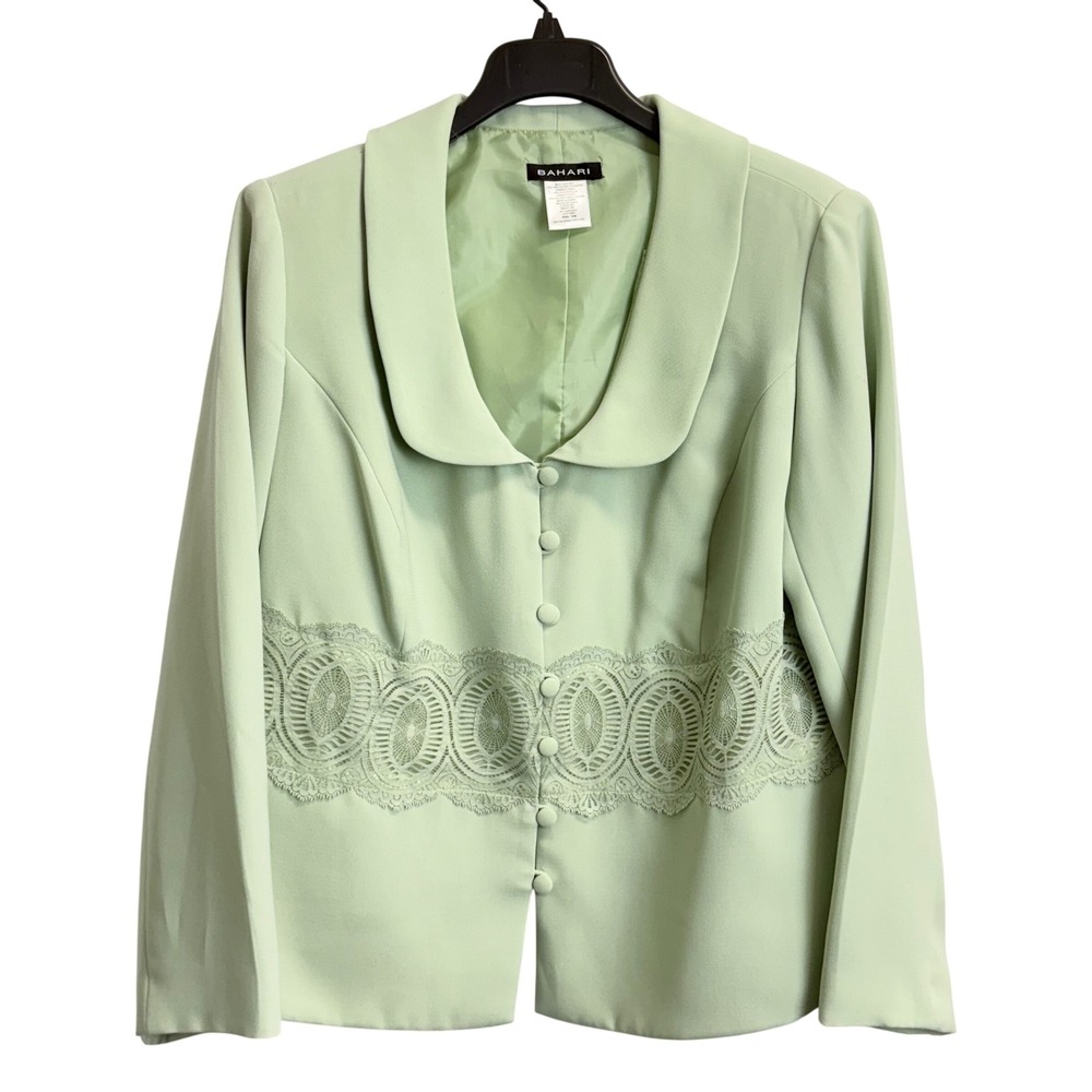 Bahari Womens Mint Green Lace Waist Shawl Collar Blazer Jacket Size 18W